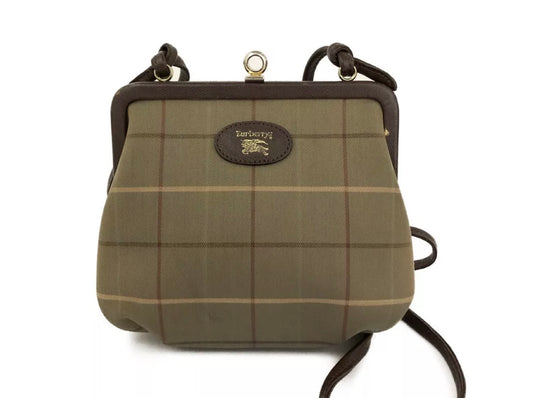 Vintage Burberry Nova Check Frame Bag - Olive Plaid Canvas with Brown Leather Trim