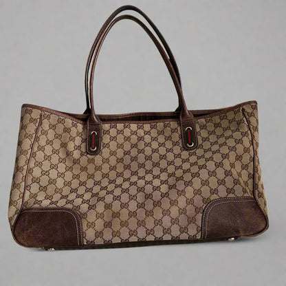 Pre Loved Gucci Monogram Large Princy Tote Dark Brown