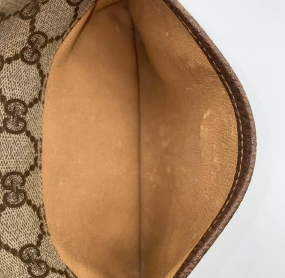 70s / 80s Era Vintage Gucci Monogram Canvas Oval Crossbody Bag – Brown GG Supreme with Leather Trim and Gold-Tone Hardware