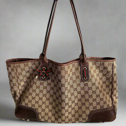 Pre Loved Gucci Monogram Large Princy Tote Dark Brown