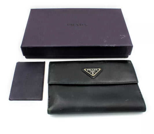 Prada Black Saffiano Leather Large Wallet / Passport Holder with Box